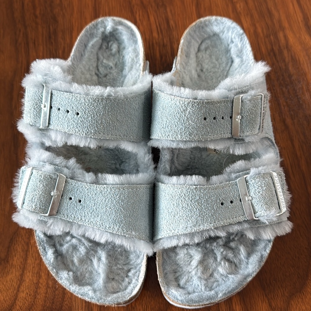 Birkenstock Arizona shearling suede leather light blue - Picture 2 of 7